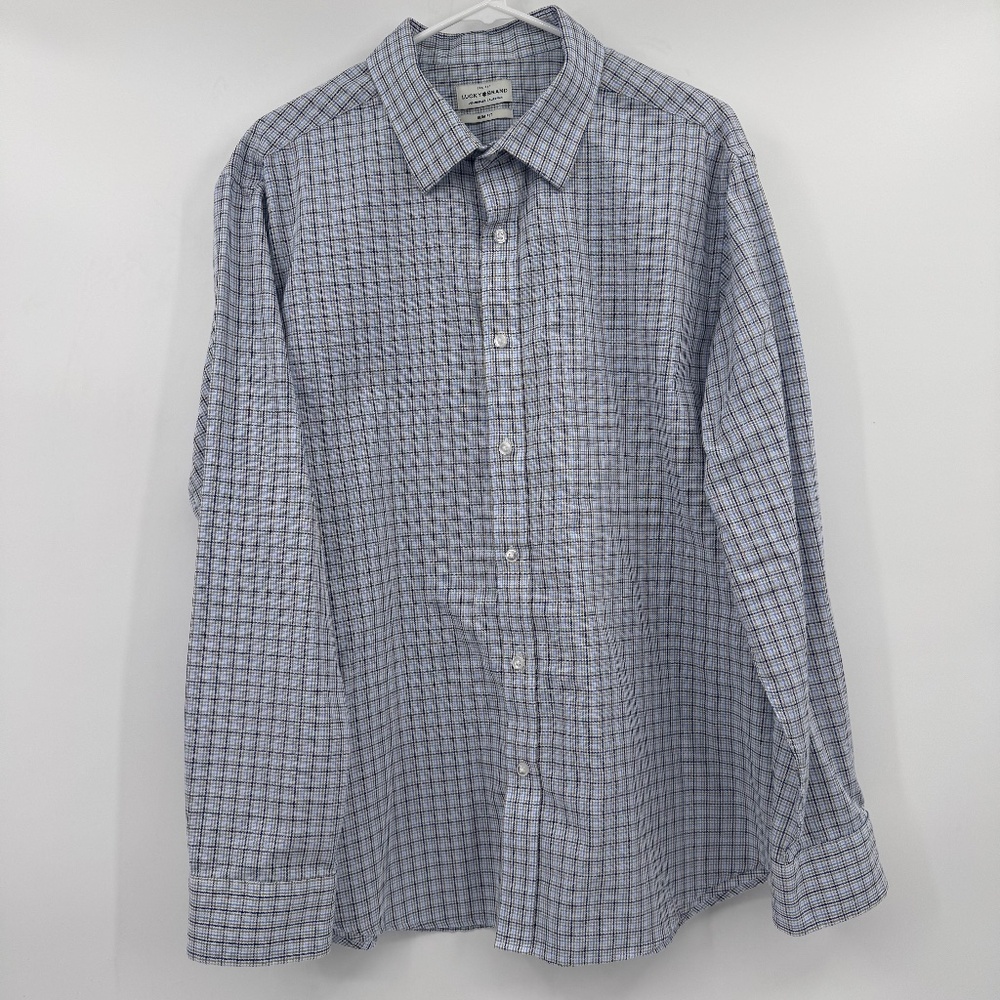 Lucky Brand Shirt Men XL Blue Check Slim Fit Long Sleeve Button Up Lightweight